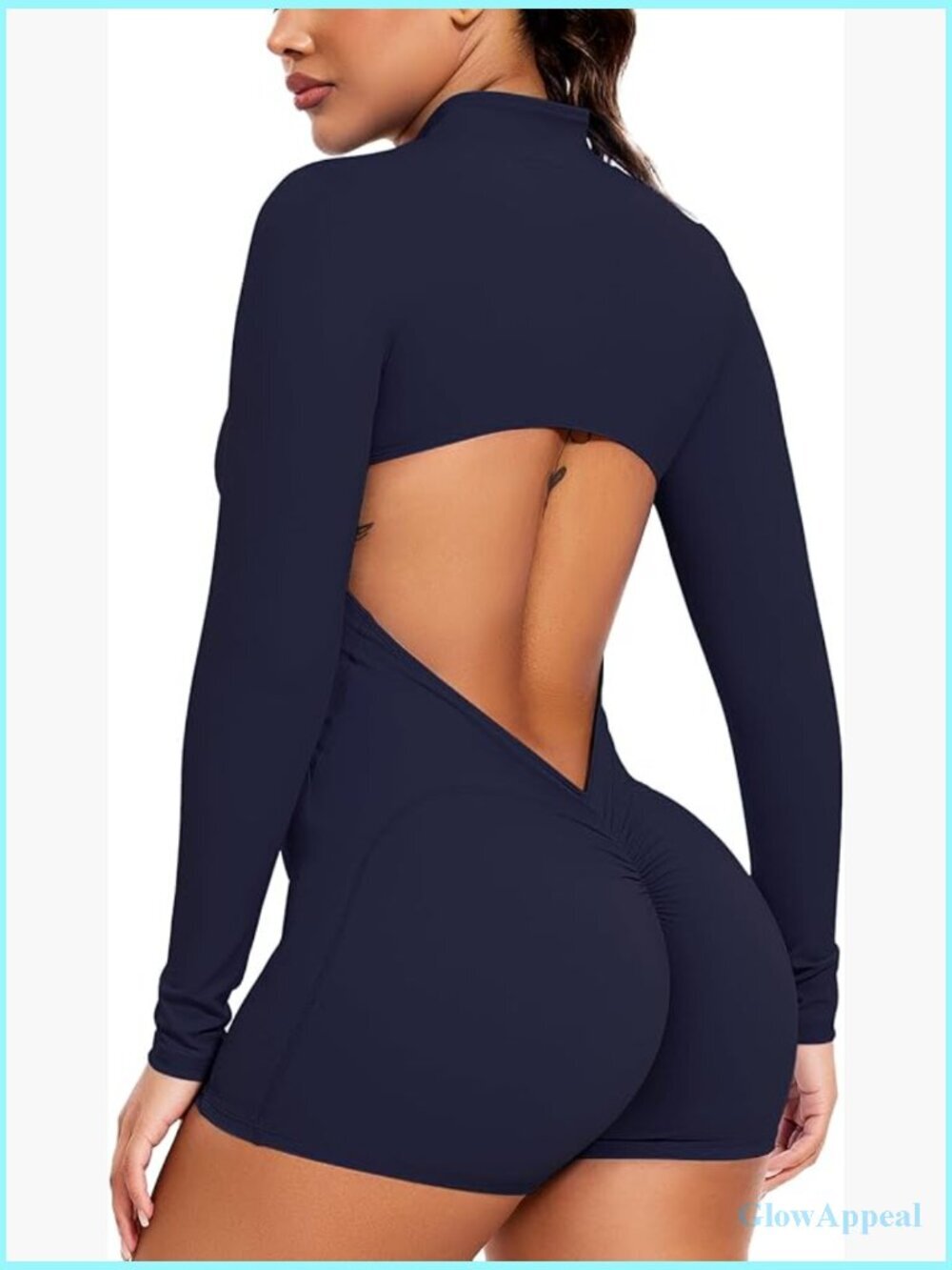 Zip Up Workout Jumpsuit Backless Gym Romper Long Sleeve One Piece Bodysuit